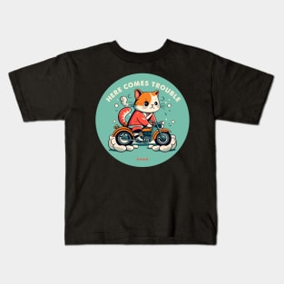 here comes trouble biker cat Kids T-Shirt